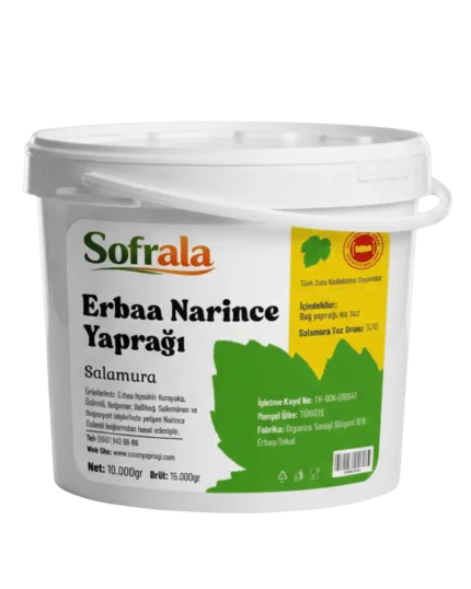 Sofrala Erbaa Narince salamura üzüm yaprağı, net 10 kg, kova ambalaj