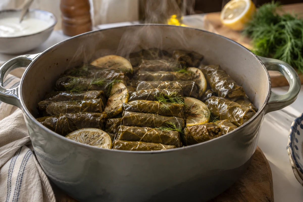 Pişirme tamamlandıktan sonra tenceredeki yaprak sarmalar