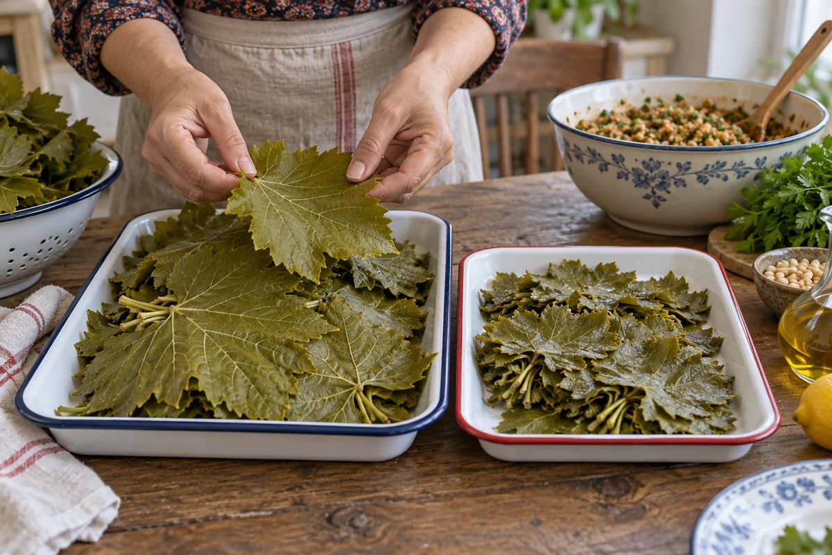 Sarma hazırlığında yaprakları boylarına göre ayırma
