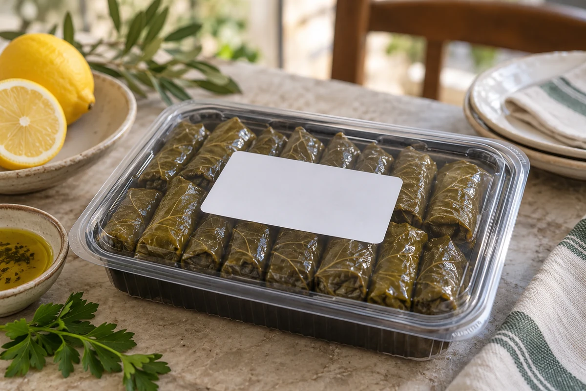 Yaprak sarma kabında etiket alanı ve ambalaj kontrolü
