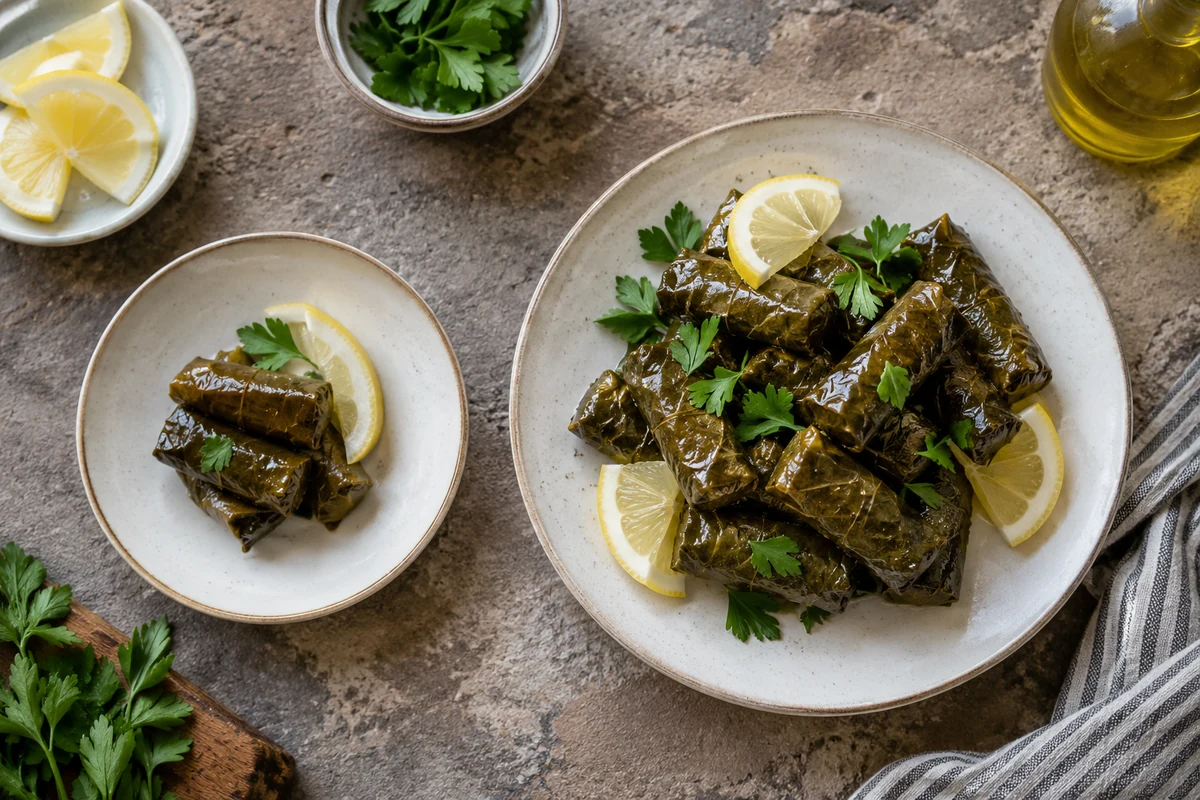 Farklı gramajlarda hazırlanmış iki yaprak sarma porsiyonu
