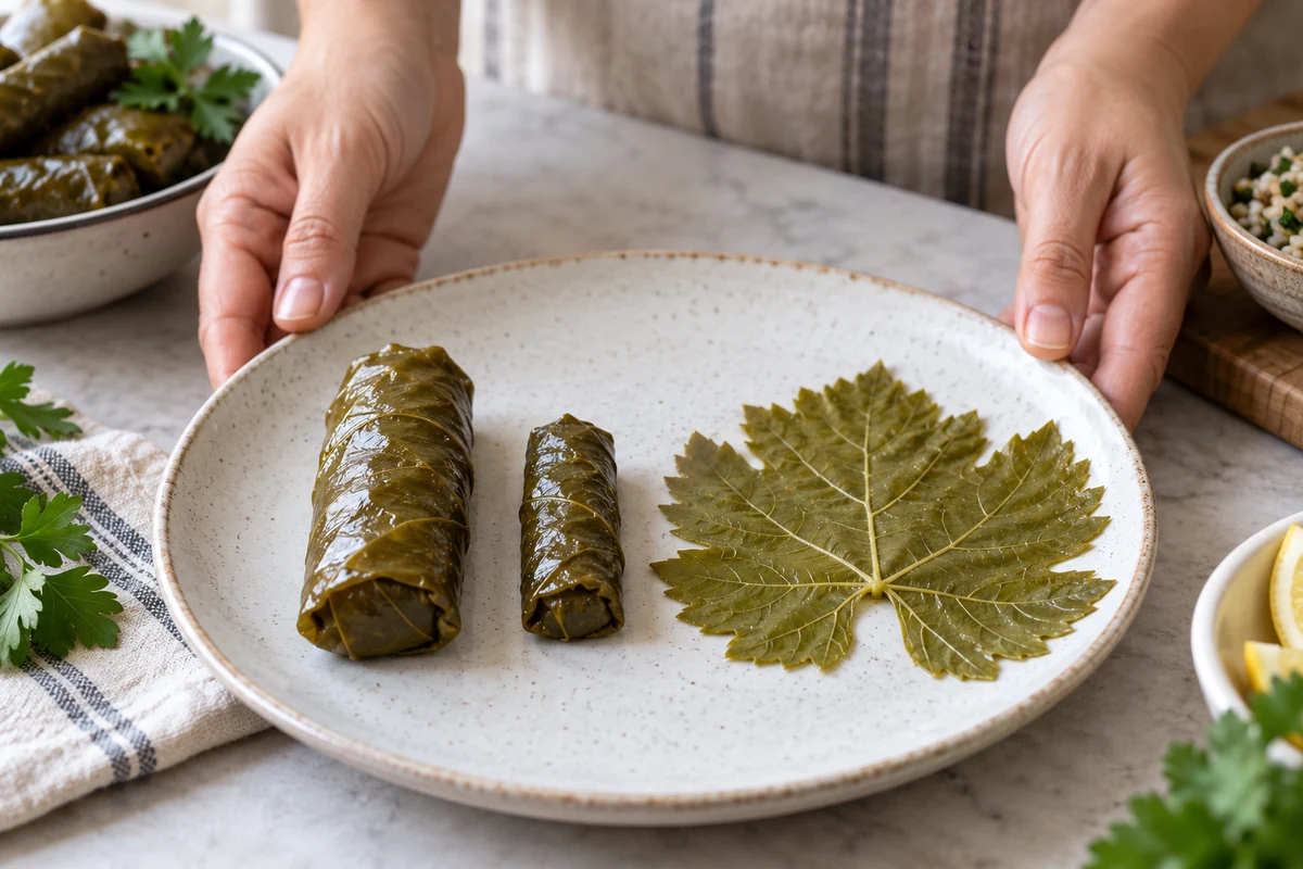 Farklı büyüklükte yaprak sarma porsiyonları