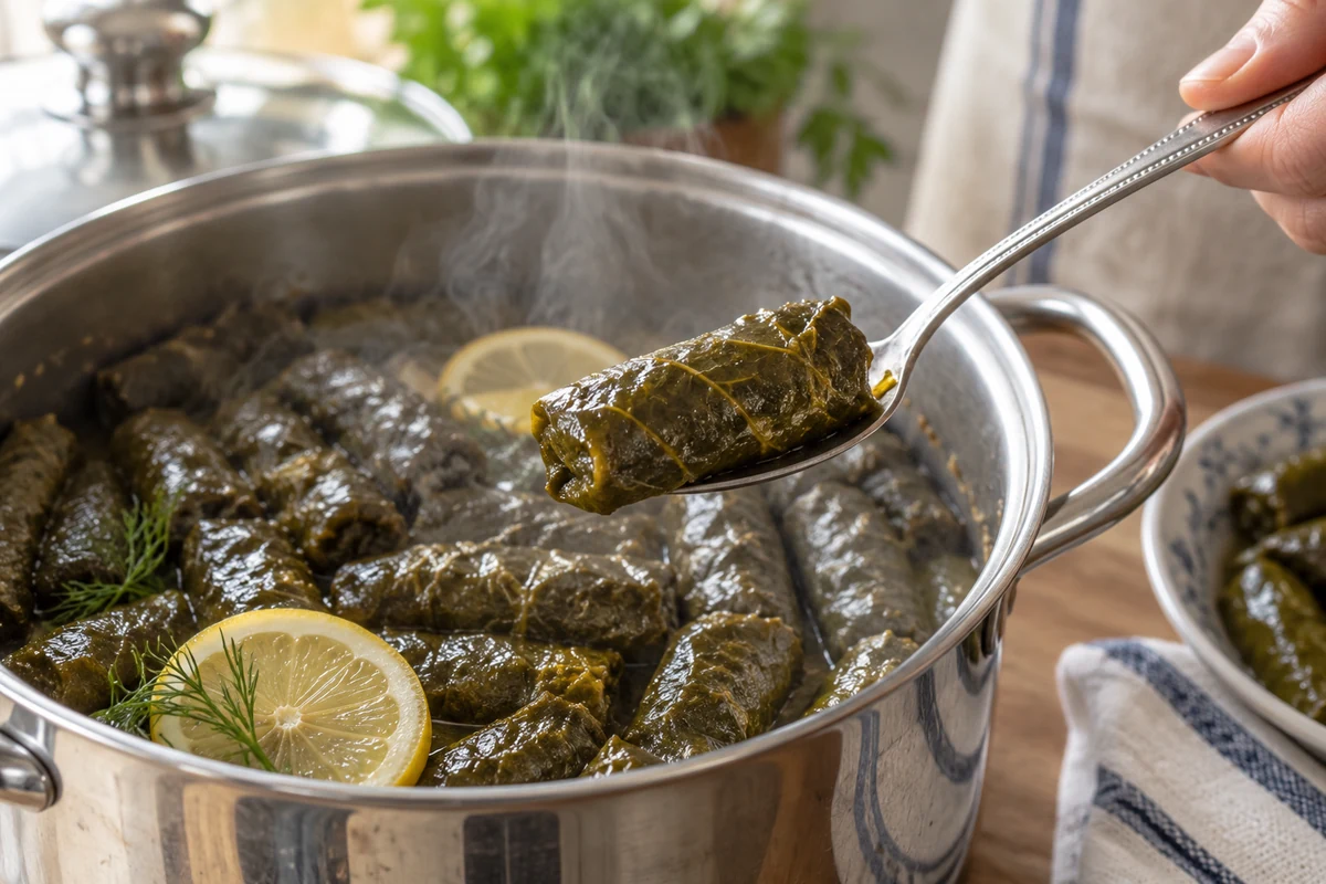 Pişen yaprak sarmanın dokusunu kontrol etme